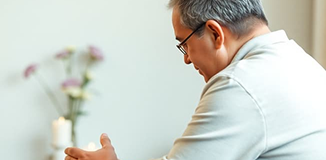 peaceful memorial or remembrance moment, grief counseling concept, compassionate supportive setting, soft natural light