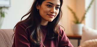 person in self-reflection and personal growth, identity exploration, empowering mental health journey, warm professional setting